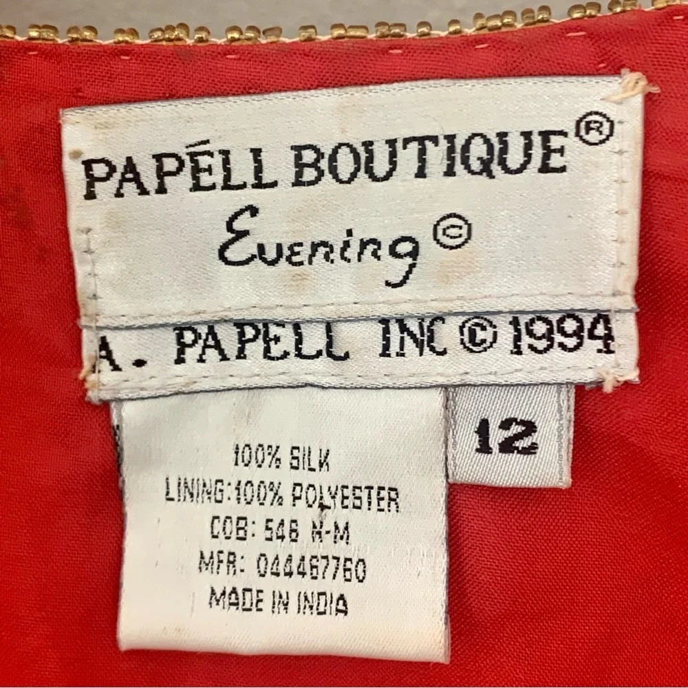 Adrianna Papell Boutique Evening Jacket Vintage 90’s Silk Beaded Red Gold 12 - Picture 2 of 16